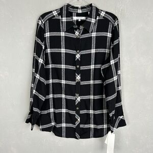Foxcroft size 14W Zoey flannel long sleeve button up black plaid cotton NEW